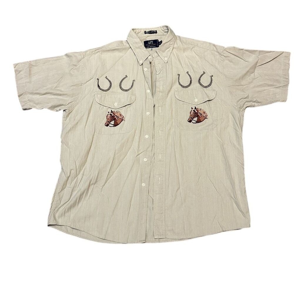 Panhandle‎ Slim Men's L Western Cowboy Shirt Embroidered Horseshoes